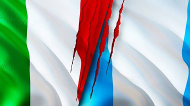 İtalya ve Guatemala yara izi olan bayraklar. Dalgalanan bayrak, 3 boyutlu görüntüleme. İtalya ve Guatemala çatışma konsepti. İtalya Guatemala ilişkileri kavramı. İtalya ve Guatemala bayrağı krizi, savaş, saldırı konsepti