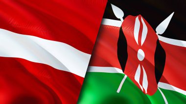 Letonya ve Kenya bayrakları. 3 boyutlu dalgalanan bayrak tasarımı. Letonya bayrağı, resim, duvar kağıdı. Letonya, Kenya 'ya karşı, görüntü 3 boyutlu. Letonya Kenya ilişkileri ittifak ve ticaret, seyahat, turizm konsepti