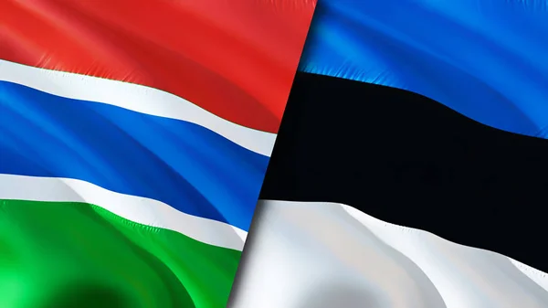 Gambia and Estonia flags. 3D Waving flag design. Gambia Estonia flag, picture, wallpaper. Gambia vs Estonia image,3D rendering. Gambia Estonia relations alliance and Trade,travel,tourism concep