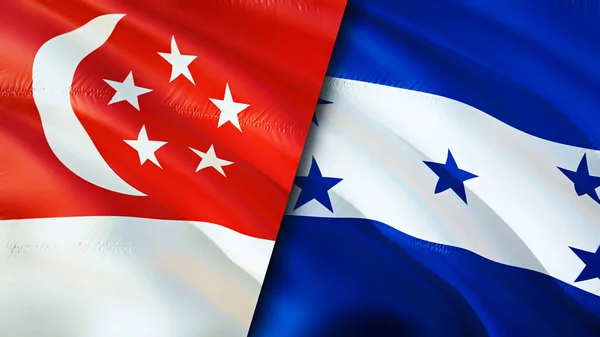 Singapore and Honduras flags. 3D Waving flag design. Singapore Honduras flag, picture, wallpaper. Singapore vs Honduras image,3D rendering. Singapore Honduras relations alliance an