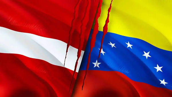 Latvia and Venezuela flags with scar concept. Waving flag,3D rendering. Latvia and Venezuela conflict concept. Latvia Venezuela relations concept. flag of Latvia and Venezuela crisis,war, attac