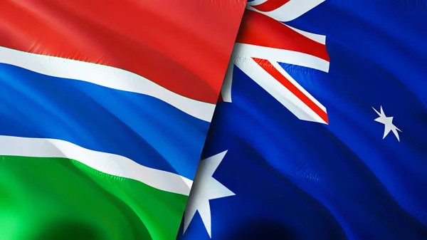 Gambia and Australia flags. 3D Waving flag design. Gambia Australia flag, picture, wallpaper. Gambia vs Australia image,3D rendering. Gambia Australia relations alliance and Trade,travel,touris
