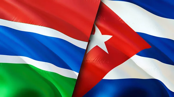 Gambia and Cuba flags. 3D Waving flag design. Gambia Cuba flag, picture, wallpaper. Gambia vs Cuba image,3D rendering. Gambia Cuba relations alliance and Trade,travel,tourism concep