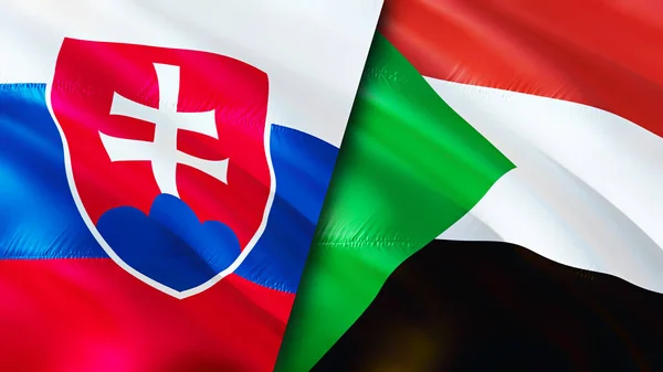 Slovakia and Sudan flags. 3D Waving flag design. Slovakia Sudan flag, picture, wallpaper. Slovakia vs Sudan image,3D rendering. Slovakia Sudan relations alliance and Trade,travel,tourism concep