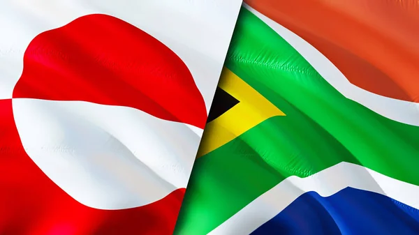 Greenland and South Africa flags. 3D Waving flag design. Greenland South Africa flag, picture, wallpaper. Greenland vs South Africa image,3D rendering. Greenland South Africa relations alliance an