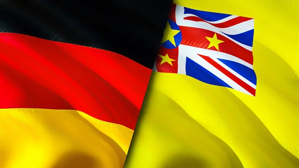 Germany and Niue flags. 3D Waving flag design. Germany Niue flag, picture, wallpaper. Germany vs Niue image,3D rendering. Germany Niue relations alliance and Trade,travel,tourism concep