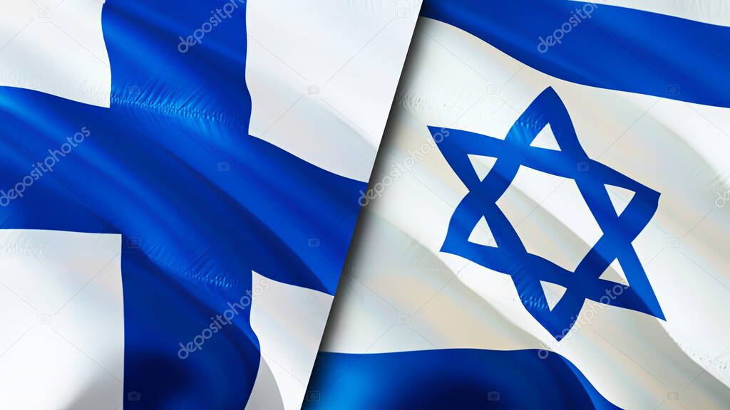 Finland and Israel flags. 3D Waving flag design. Finland Israel flag, picture, wallpaper. Finland vs Israel image,3D rendering. Finland Israel relations alliance and Trade,travel,tourism concep