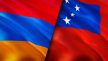 Ermenistan ve Samoa bayrakları. 3 boyutlu dalgalanan bayrak tasarımı. Ermenistan Samoa bayrağı, resim, duvar kağıdı. Ermenistan, Samoa 'ya karşı, görüntü 3 boyutlu. Ermenistan Samoa ilişkileri ittifak ve ticaret, seyahat, turizm konsepti