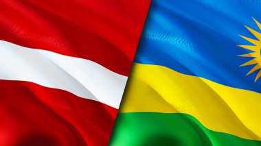 Letonya ve Ruanda bayrakları. 3 boyutlu dalgalanan bayrak tasarımı. Letonya Ruanda bayrağı, resim, duvar kağıdı. Letonya, Ruanda 'ya karşı, görüntü 3 boyutlu. Letonya Rwanda ilişkileri ittifak ve ticaret, seyahat, turizm konsepti