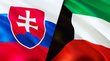 Slovakya ve Kuveyt bayrakları. 3 boyutlu dalgalanan bayrak tasarımı. Slovakya Kuveyt bayrağı, resim, duvar kağıdı. Slovakya Kuveyt 'e karşı, görüntü 3 boyutlu. Slovakya Kuveyt ilişkileri ittifak ve ticaret, seyahat, turizm konsepti