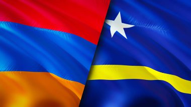 Ermenistan ve Curacao bayrakları. 3 boyutlu dalgalanan bayrak tasarımı. Ermenistan Curacao bayrağı, resim, duvar kağıdı. Ermenistan, Curacao 'ya karşı, görüntü 3 boyutlu. Ermenistan Curacao ilişkileri ittifak ve ticaret, seyahat, turizm konsepti