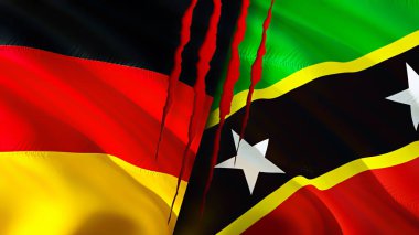 Almanya, Saint Kitts ve Nevis bayrakları yara izi konseptiyle. Dalgalanan bayrak, 3 boyutlu görüntüleme. Almanya ve Saint Kitts ve Nevis çatışma konsepti. Almanya Saint Kitts ve Nevis ilişkileri kavramı. bayrak o