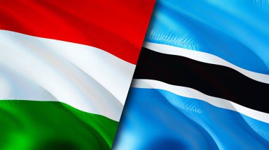 Macaristan ve Botswana bayrakları. 3 boyutlu dalgalanan bayrak tasarımı. Macaristan Botsvana bayrağı, resim, duvar kağıdı. Macaristan, Botswana 'ya karşı, görüntü 3 boyutlu. Macaristan Botsvana ilişkileri ittifak ve ticaret, seyahat, turnuva