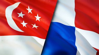 Singapur ve Panama bayrakları. 3 boyutlu dalgalanan bayrak tasarımı. Singapur Panama bayrağı, resim, duvar kağıdı. Singapur, Panama 'ya karşı, görüntü 3 boyutlu. Singapur Panama ilişkileri ittifak ve ticaret, seyahat, turnuva