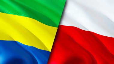 Gabon ve Polonya bayrakları. 3 boyutlu dalgalanan bayrak tasarımı. Gabon Polonya bayrağı, resim, duvar kağıdı. Gabon, Polonya 'ya karşı. Görüntü 3 boyutlu. Gabon Polonya ilişkileri ittifak ve ticaret, seyahat, turizm konsepti