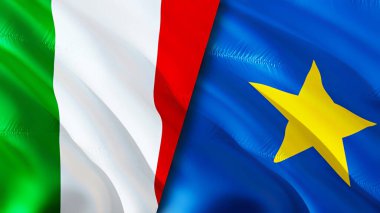 İtalya ve Kongo bayrakları. 3 boyutlu dalgalanan bayrak tasarımı. İtalya DR Kongo bayrağı, resim, duvar kağıdı. İtalya, DR Kongo 'ya karşı, görüntü 3 boyutlu. İtalya DR Kongo ilişkileri ittifak ve ticaret, seyahat, turizm konsepti