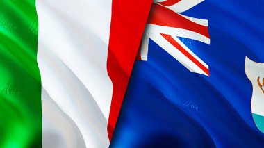 İtalya ve Anguilla bayrakları. 3 boyutlu dalgalanan bayrak tasarımı. İtalya Anguilla bayrağı, resim, duvar kağıdı. İtalya, Anguilla 'ya karşı, görüntü 3 boyutlu. İtalya Anguilla ilişkileri ittifak ve ticaret, seyahat, turizm konsepti