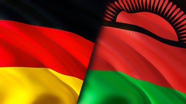 Almanya ve Malavi bayrakları. 3 boyutlu dalgalanan bayrak tasarımı. Almanya Malawi bayrağı, resim, duvar kağıdı. Almanya, Malawi 'ye karşı, görüntü 3 boyutlu. Almanya Malawi ilişkileri ittifak ve ticaret, seyahat, turizm konsepti