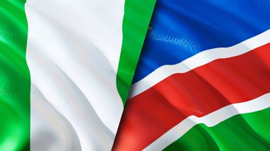 Nijerya ve Namibya bayrakları. 3 boyutlu dalgalanan bayrak tasarımı. Nijerya Namibya bayrağı, resim, duvar kağıdı. Nijerya, Namibya 'ya karşı, görüntü 3 boyutlu. Nijerya Namibya ilişkileri ittifak ve ticaret, seyahat, turizm konsepti