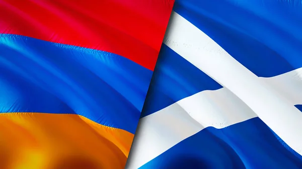 Armenia and Scotland flags. 3D Waving flag design. Armenia Scotland flag, picture, wallpaper. Armenia vs Scotland image,3D rendering. Armenia Scotland relations alliance and
