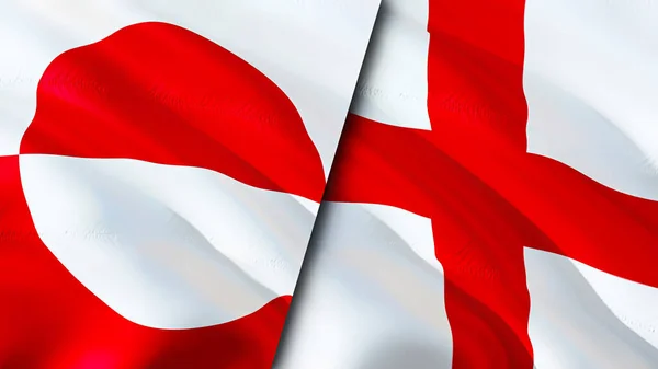 Greenland and England flags. 3D Waving flag design. Greenland England flag, picture, wallpaper. Greenland vs England image,3D rendering. Greenland England relations alliance and Trade,travel,touris