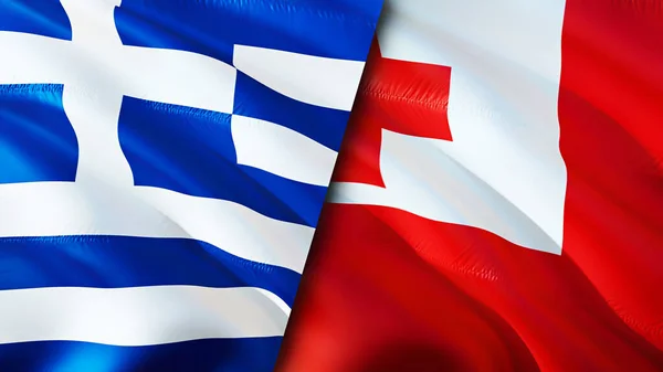 Greece and Tonga flags. 3D Waving flag design. Greece Tonga flag, picture, wallpaper. Greece vs Tonga image,3D rendering. Greece Tonga relations alliance and Trade,travel,tourism concep