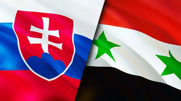 Slovakia and Syria flags. 3D Waving flag design. Slovakia Syria flag, picture, wallpaper. Slovakia vs Syria image,3D rendering. Slovakia Syria relations alliance and Trade,travel,tourism concep