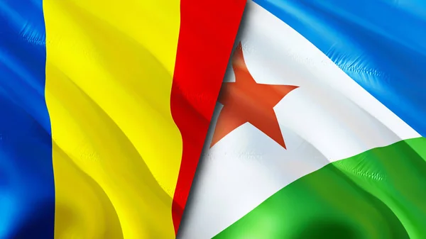 Romania and Djibouti flags with scar concept. Waving flag,3D rendering. Romania and Djibouti conflict concept. Romania Djibouti relations concept. flag of Romania and Djibouti crisis,war, attac