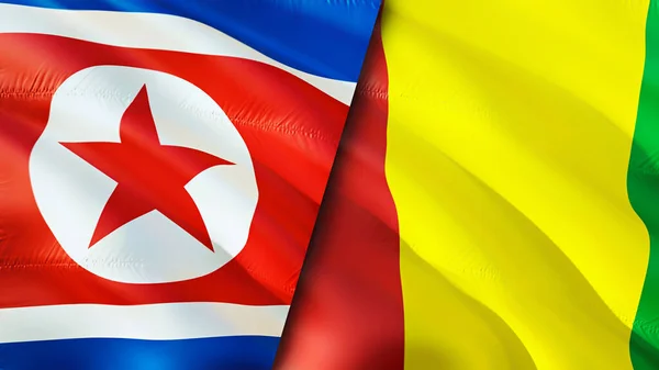 North Korea and Guinea flags. 3D Waving flag design. North Korea Guinea flag, picture, wallpaper. North Korea vs Guinea image,3D rendering. North Korea Guinea relations alliance an