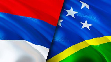 Sırbistan ve Solomon Adaları bayrakları. 3 boyutlu dalgalanan bayrak tasarımı. Sırbistan Solomon Adaları bayrağı, resmi, duvar kağıdı. Sırbistan, Solomon Adaları 'na karşı 3 boyutlu görüntü oluşturdu. Sırbistan Solomon Adaları İlişkiler İttifakı