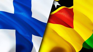 Finlandiya ve Nevis Adası bayrakları. 3 boyutlu dalgalanan bayrak tasarımı. Finlandiya Nevis Adası bayrağı, resim, duvar kağıdı. Finlandiya, Nevis Island 'a karşı, görüntü 3D. Finlandiya Nevis Adası İlişkiler Birliği