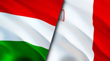 Macaristan ve Malta bayrakları. 3 boyutlu dalgalanan bayrak tasarımı. Macaristan Malta bayrağı, resim, duvar kağıdı. Macaristan, Malta 'ya karşı, görüntü 3 boyutlu. Macaristan Malta ilişkileri ittifak ve ticaret, seyahat, turizm konsepti