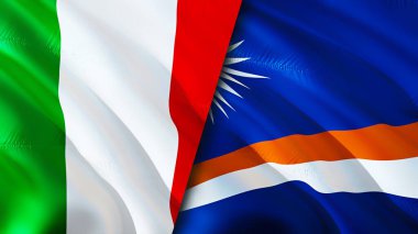 İtalya ve Marshall Adaları bayrakları. 3 boyutlu dalgalanan bayrak tasarımı. İtalya Marshall Adaları bayrağı, resim, duvar kağıdı. İtalya, Marshall Adaları 'na karşı. Görüntü 3 boyutlu. İtalya Marshall Adaları ilişkileri ittifakı