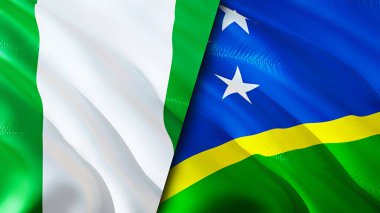 Nijerya ve Solomon Adaları bayrakları. 3 boyutlu dalgalanan bayrak tasarımı. Nijerya Solomon Adaları bayrağı, resim, duvar kağıdı. Nijerya, Solomon Adaları 'na karşı. Görüntü 3 boyutlu. Nijerya Solomon Adaları ilişkileri ittifak