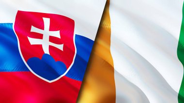 Slovakya ve Fildişi Sahili bayrakları. 3 boyutlu dalgalanan bayrak tasarımı. Slovakya Fildişi Bayrağı, resim, duvar kağıdı. Slovakya, Cote d 'Ivoire' a karşı, görüntü 3D. Slovakya Fildişi Sahili İlişkiler İttifakı