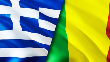 Yunanistan ve Mali bayrakları. 3 boyutlu dalgalanan bayrak tasarımı. Yunanistan Mali bayrağı, resim, duvar kağıdı. Yunanistan, Mali 'ye karşı, görüntü 3 boyutlu. Yunanistan Mali ilişkileri ittifak ve ticaret, seyahat ve turizm konsepti