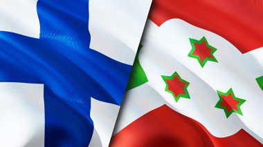 Finlandiya ve Burundi bayrakları. 3 boyutlu dalgalanan bayrak tasarımı. Finlandiya Burundi bayrağı, resim, duvar kağıdı. Finlandiya, Burundi 'ye karşı, görüntü 3 boyutlu. Finlandiya Burundi ilişkileri ittifak ve ticaret, seyahat, turizm danışmanlığı