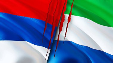 Sırbistan ve Sierra Leone yara izi kavramına sahip. Dalgalanan bayrak, 3 boyutlu görüntüleme. Sırbistan ve Sierra Leone ihtilaf kavramı. Sırbistan Sierra Leone ilişkileri kavramı. Sırbistan ve Sierra Leon bayrağı