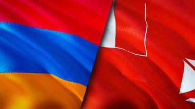 Ermenistan, Wallis ve Futuna bayrakları. 3 boyutlu dalgalanan bayrak tasarımı. Ermenistan Wallis ve Futuna bayrağı, resim, duvar kağıdı. Ermenistan, Wallis ve Futuna 'ya karşı, görüntü 3 boyutlu. Ermenistan Wallis ve Futuna ilişkisi