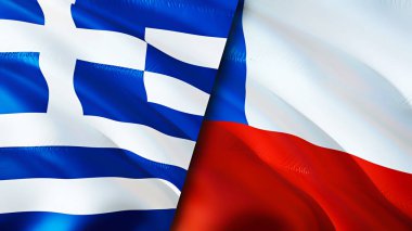 Yunanistan ve Şili bayrakları. 3 boyutlu dalgalanan bayrak tasarımı. Yunanistan Şili bayrağı, resim, duvar kağıdı. Yunanistan, Şili 'ye karşı, görüntü 3D. Yunanistan Şili ilişkileri ittifak ve ticaret, seyahat, turizm konsepti