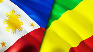 Filipinler ve Kongo bayrakları. 3 boyutlu dalgalanan bayrak tasarımı. Filipinler Kongo bayrağı, resim, duvar kağıdı. Filipinler Kongo 'ya karşı, görüntü 3 boyutlu. Filipinler Kongo ilişkileri ittifak ve ticaret, seyahat, turnuva