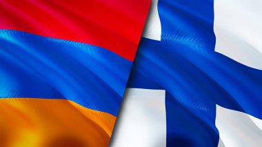 Ermenistan ve Finlandiya bayrakları. 3 boyutlu dalgalanan bayrak tasarımı. Ermenistan Finlandiya bayrağı, resim, duvar kağıdı. Ermenistan, Finlandiya 'ya karşı imaj, 3D görüntüleme. Ermenistan Finlandiya ilişkileri ittifak ve ticaret, seyahat, turizm danışmanlığı