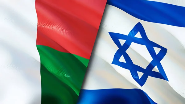 Madagascar and Israel flags. 3D Waving flag design. Madagascar Israel flag, picture, wallpaper. Madagascar vs Israel image,3D rendering. Madagascar Israel relations alliance and Trade,travel,touris