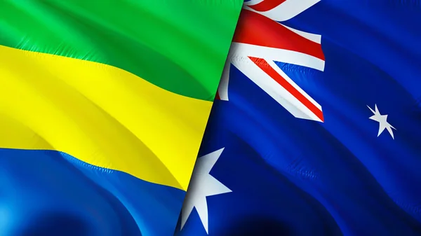 Gabon and Australia flags. 3D Waving flag design. Gabon Australia flag, picture, wallpaper. Gabon vs Australia image,3D rendering. Gabon Australia relations alliance and Trade,travel,tourism concep