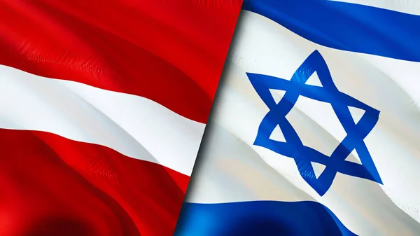 Latvia and Israel flags. 3D Waving flag design. Latvia Israel flag, picture, wallpaper. Latvia vs Israel image,3D rendering. Latvia Israel relations alliance and Trade,travel,tourism concep