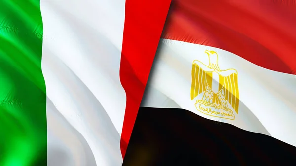 Italy and Egypt flags. 3D Waving flag design. Italy Egypt flag, picture, wallpaper. Italy vs Egypt image,3D rendering. Italy Egypt relations alliance and Trade,travel,tourism concep
