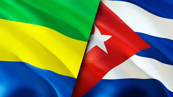 Gabon and Cuba flags. 3D Waving flag design. Gabon Cuba flag, picture, wallpaper. Gabon vs Cuba image,3D rendering. Gabon Cuba relations alliance and Trade,travel,tourism concep