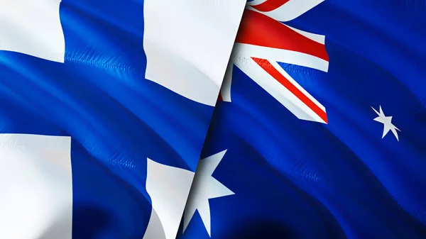 Finland and Australia flags. 3D Waving flag design. Finland Australia flag, picture, wallpaper. Finland vs Australia image,3D rendering. Finland Australia relations alliance and Trade,travel,touris
