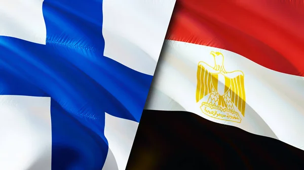 Finland and Egypt flags. 3D Waving flag design. Finland Egypt flag, picture, wallpaper. Finland vs Egypt image,3D rendering. Finland Egypt relations alliance and Trade,travel,tourism concep