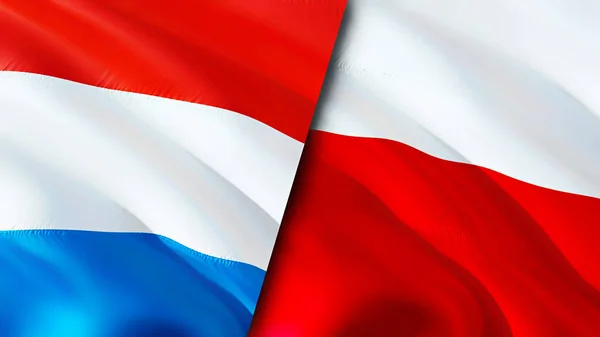 Luxembourg and Poland flags. 3D Waving flag design. Luxembourg Poland flag, picture, wallpaper. Luxembourg vs Poland image,3D rendering. Luxembourg Poland relations alliance and Trade,travel,touris